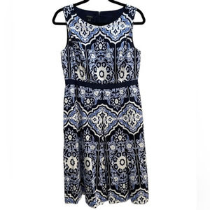 Talbots Blue & White Medallion Print Sleeveless‎ Dress 6 Damask